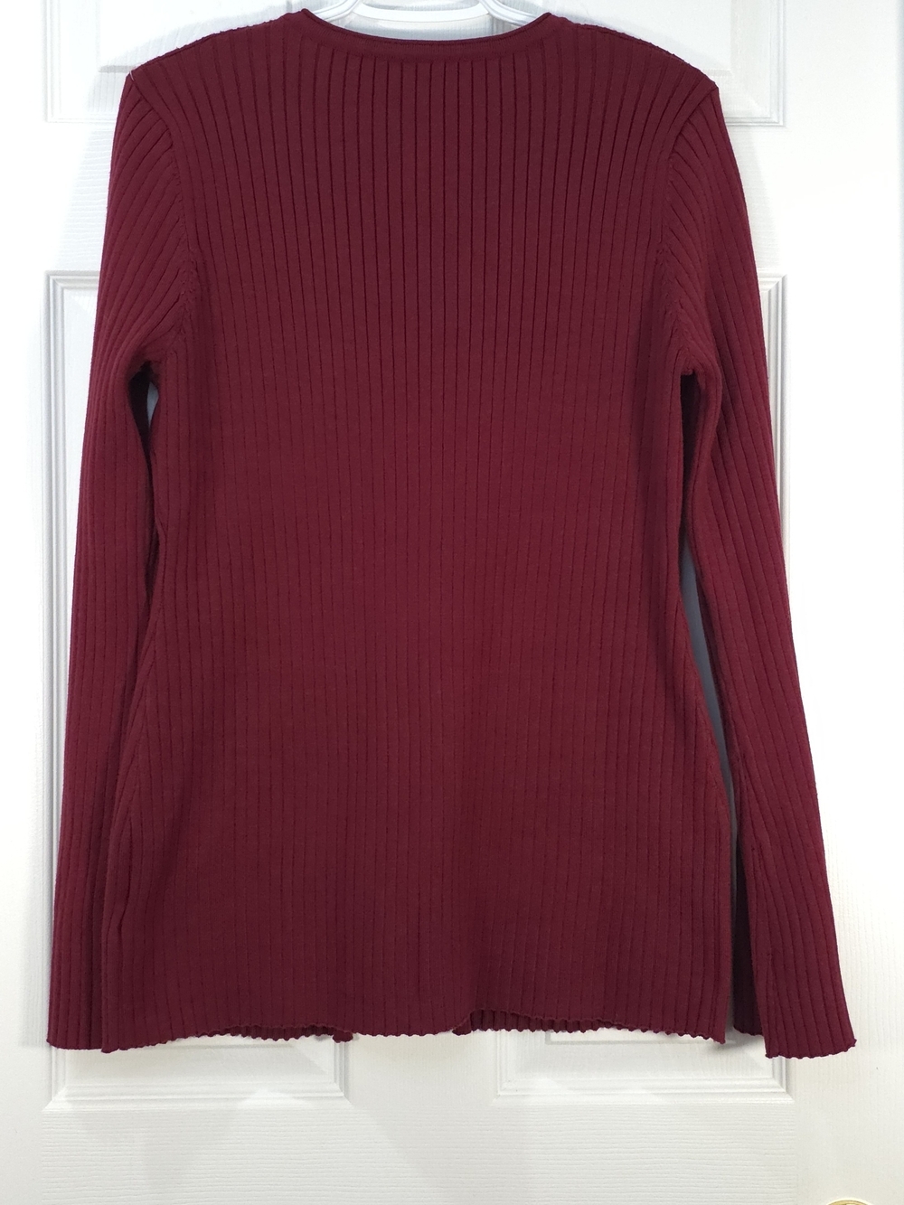 Commense Ribbed Button-Front Long-Sleeve Top in Burgundy - Picture 5 of 7